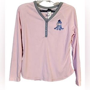 Disney Eeyore Long Sleeve Polyester V Neck Pajama Top Size Medium Light Pink